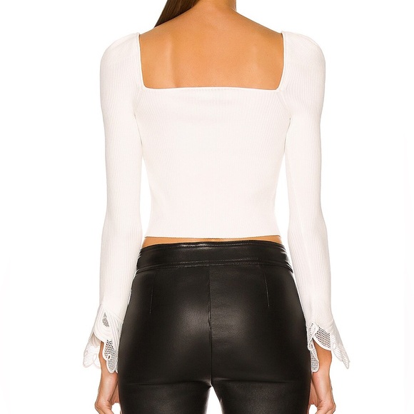 Self-Portrait Inserted Lace Ribbed Knit Cardigan Top - Picture 3 of 10